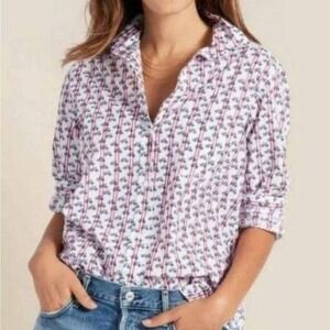 Grayson The Hero Womens Shirt Size 01 White Red Stripe Navy Bicycle Print Cotton